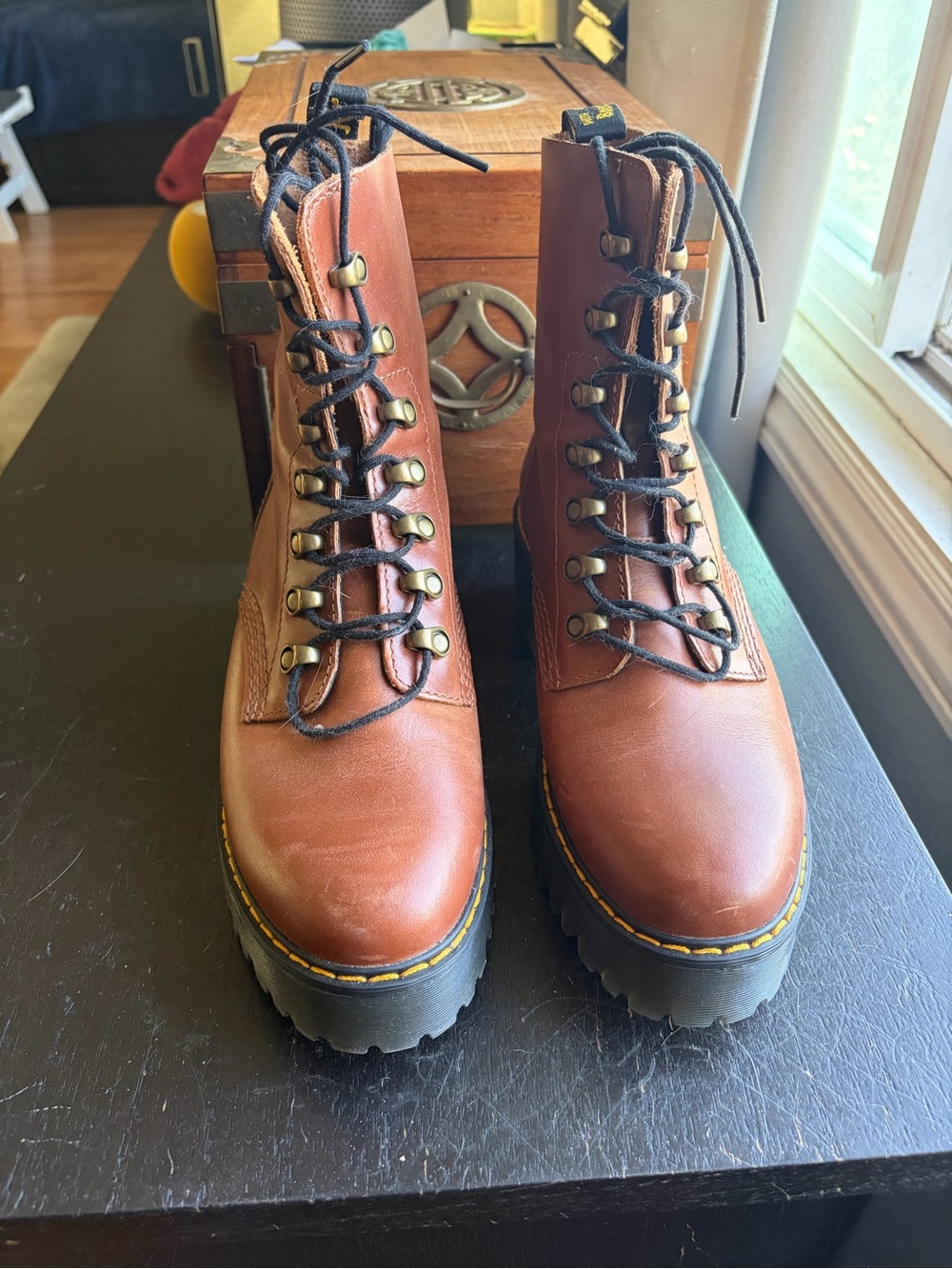 Dr Martin Leona Lace-Up Brown Leather Boots